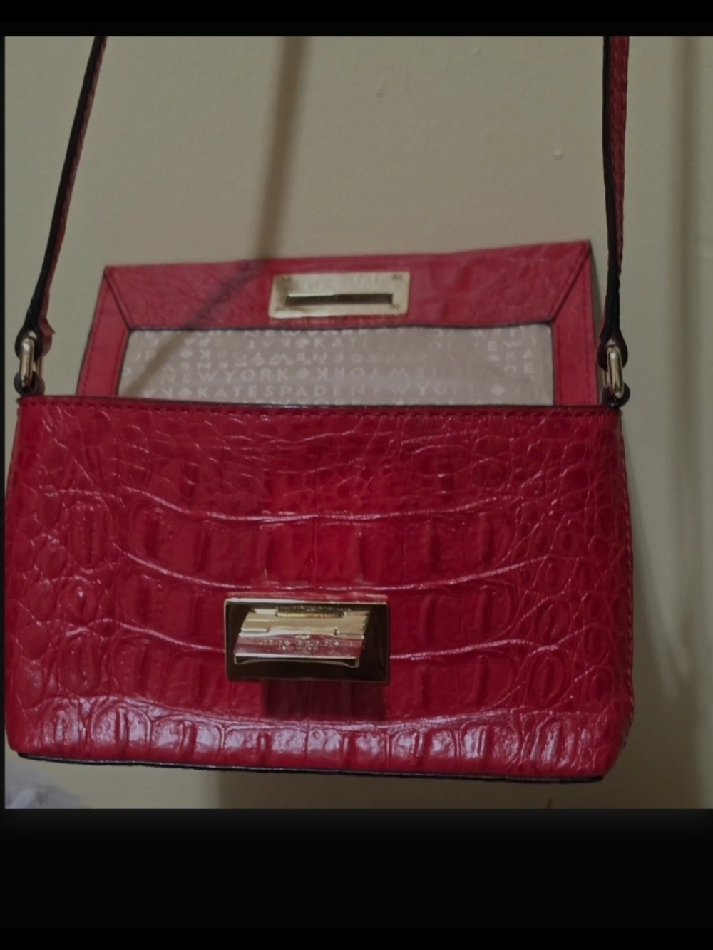 Kate Spade Red Embossed Crossbody Bag with Gold Lock - Picture 2 of 13